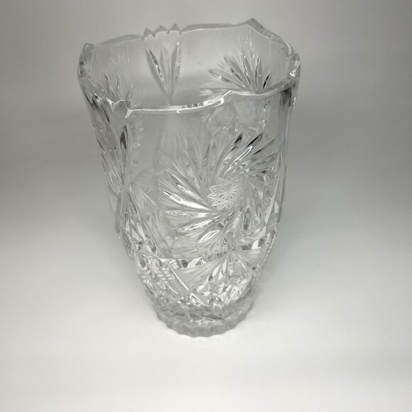 9” Hand Cut Crystal Lead Glass Vase Pinwheel Star Of David Heavy Vintage - Picture 2 of 10